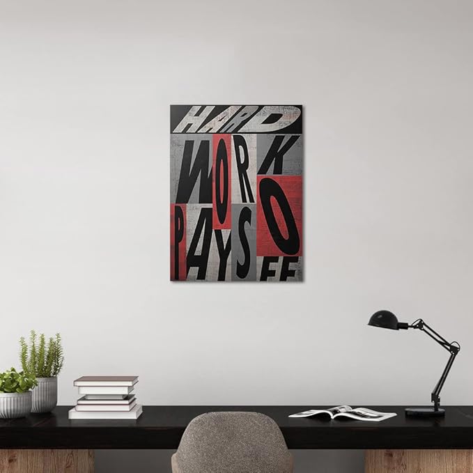 Motivational Wall Art Inspirational Quotes Canvas Painting Work Hard Pays Off Posters Prints Modern Office Wall Decor for School Library Classroom Study Room Decor Framed Ready to Hang - 18x24 inch