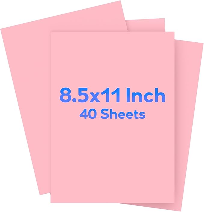 Pink Cardstock 8.5 x 11, Colored Cardstock Paper, Printer Paper, 40 Sheets Pink Card Stock for Birthday, Invitations, Art, Drawing, Menus, DIY Cards, Tags, Crafts Certificates, School, Office Printing