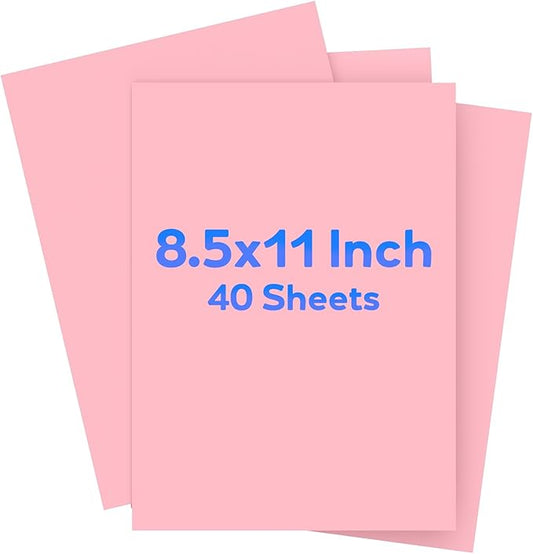 Pink Cardstock 8.5 x 11, Colored Cardstock Paper, Printer Paper, 40 Sheets Pink Card Stock for Birthday, Invitations, Art, Drawing, Menus, DIY Cards, Tags, Crafts Certificates, School, Office Printing