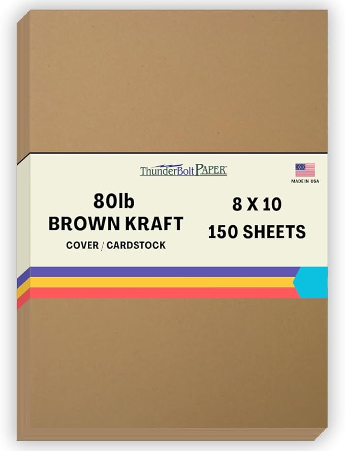 150 Brown Kraft Fiber 80# Cover Paper Sheets - 8" X 10" (8X10 Inches) Photo|Picture-Frame Size - Rich Earthy Color with Natural Fibers - 80lb/pound Cardstock - Smooth Finish