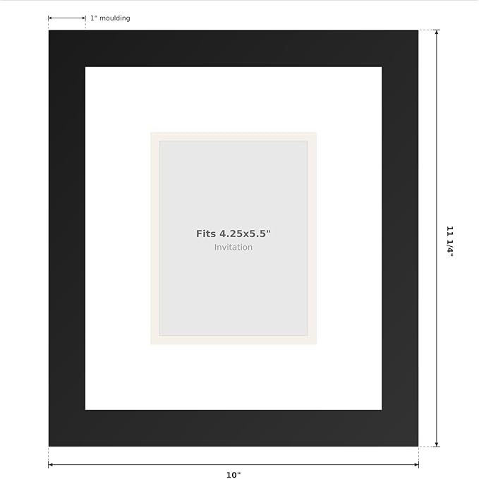Invitation Picture Frame Black With Double Mat White Over Metallic Silver for 4.25x5.5 A2 Keepsake Made in the USA