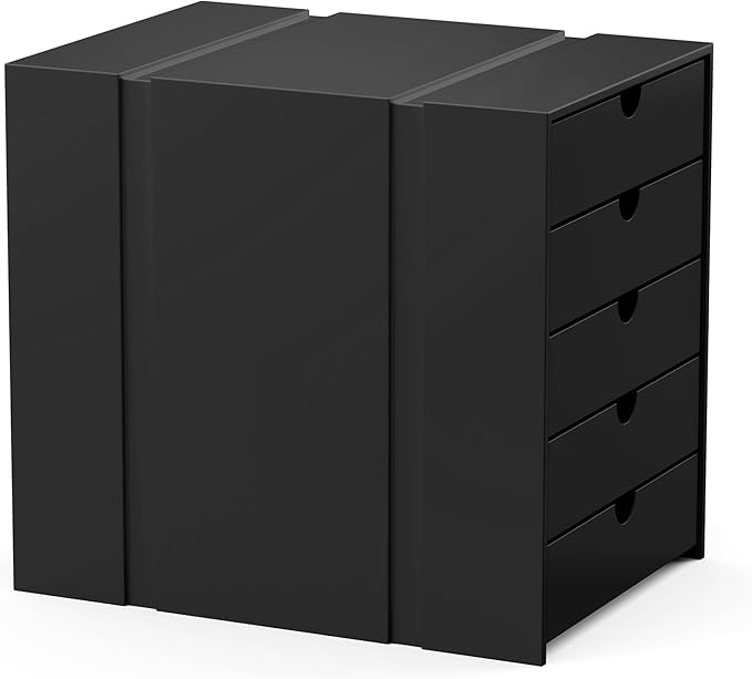 Modern Steel 5-Drawer File Cabinet For Desk, Document Storage Box, Office Desktop Filing Organizer, Drawer Organizer, desk caddy (Black)