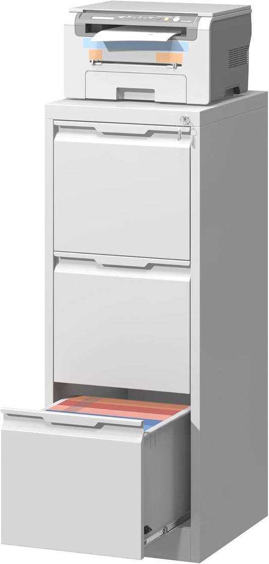 3 Drawer File Cabinet with Lock, Printer Stand, Office Filing Organizer, for A4 and Letter Size Files,Assembly Required(White)