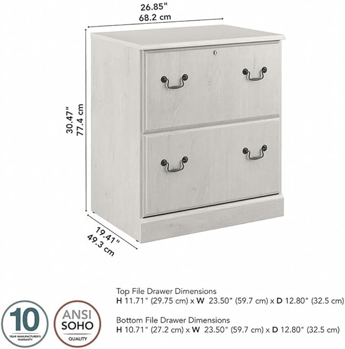 Bush Furniture Saratoga 2 Drawer Lateral File Cabinet in Linen White Oak