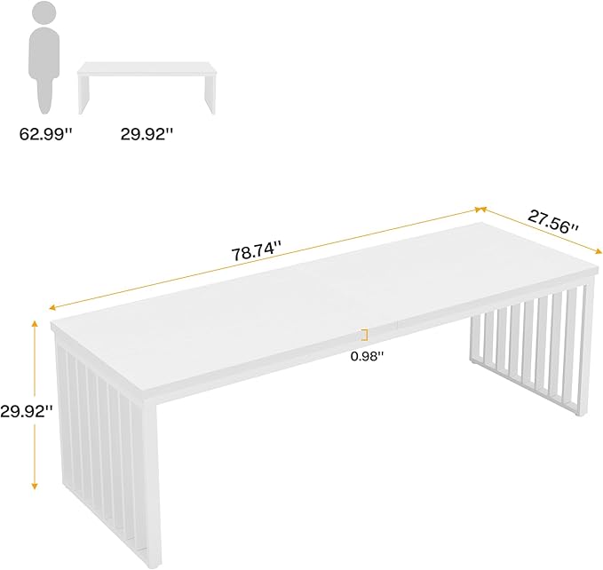 Tribesigns 78" Extra Long Computer Desk, 2-Person Desk with Metal Legs, Industrial Double Desk for Home Office (White)