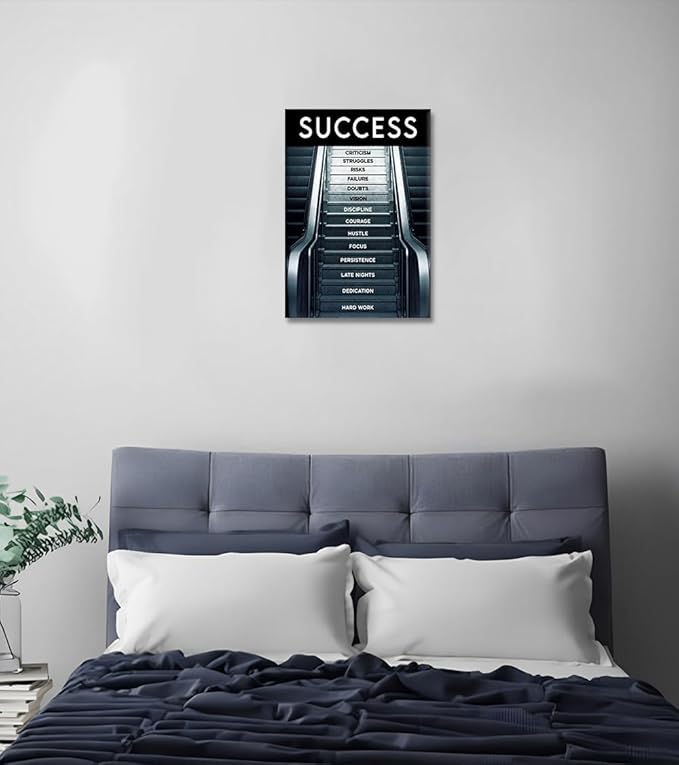 Yatsen Bridge Motivational Office Wall Art - Success Work Canvas Painting Successful Stair Poster and Prints Ladder to Success Modern Art Wall Pictures for Study Room Teen's Bedroom Framed -12x16 in