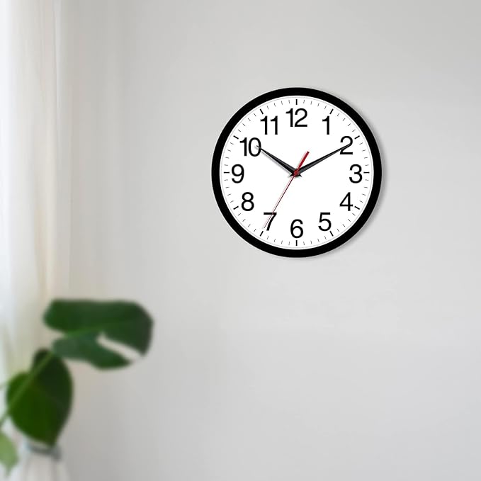 Wall Clock Modern 8 Inch Battery Operated Silent Non Ticking Small Analog Clock for Living Room Office Home Bedroom Kitchen Bathroom(Black)