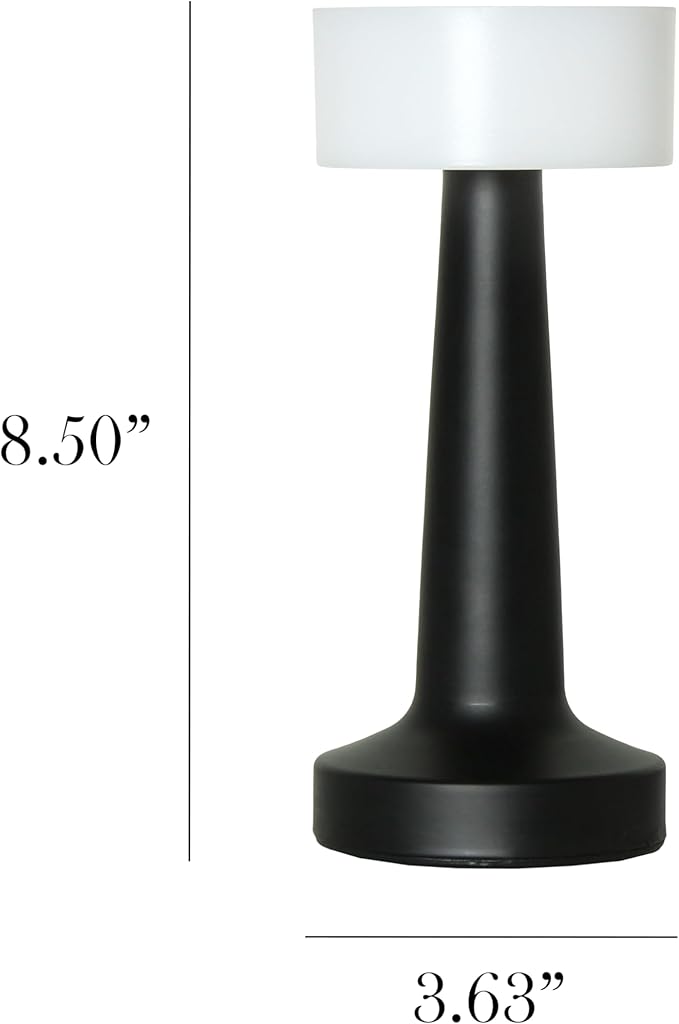 Simple Designs LD1082-BLK 8.5" Mushroom Magic Dimming & Rechargeable Cordless 4-Way Touch Sensor Saucer Desk Lamp, Black