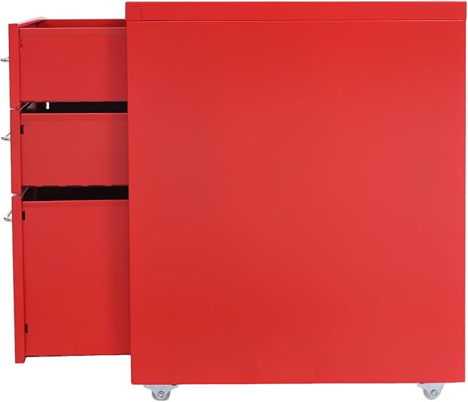 File Cabinet, 3 Drawer Office Filing Cabinet Metal Storage Cabinet with Wheels for Home and Office, Under Desk Cabinet Rolling Storage Case for Notebooks Cosmetics (Red)