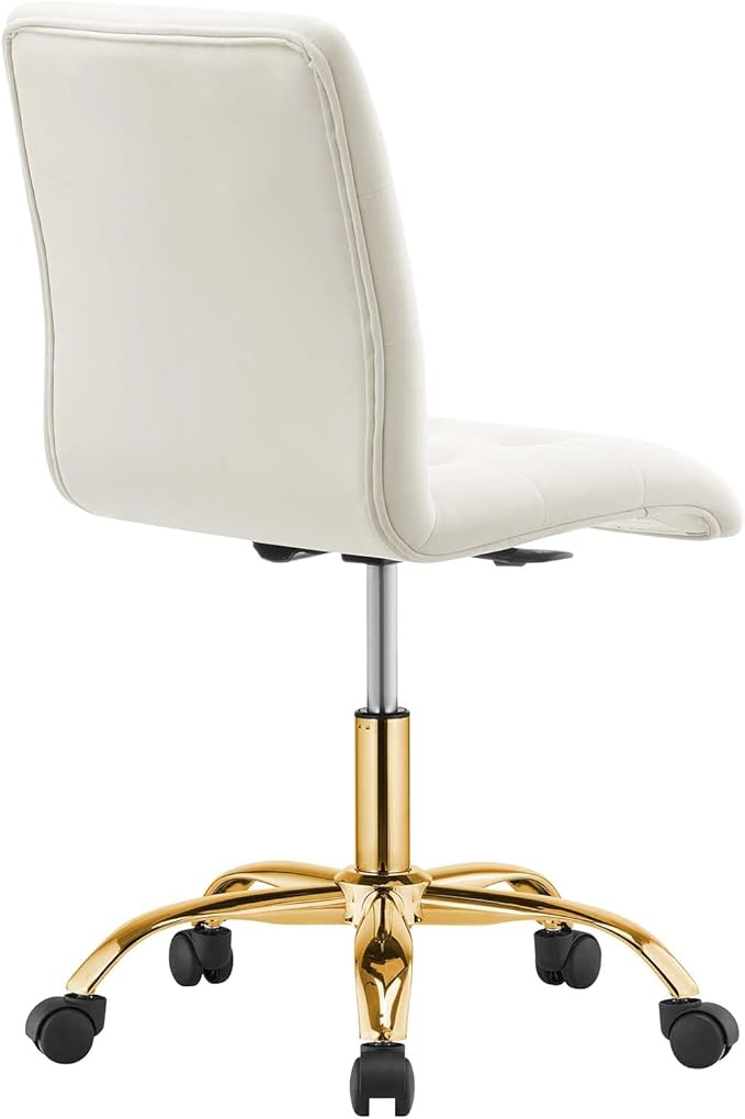 Modway Prim Armless Performance Velvet Office Chair in Gold Ivory