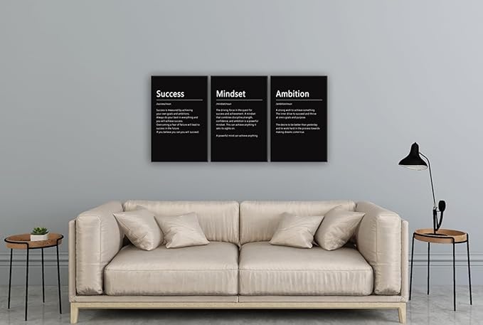 Success Mindset Ambition Noun Motivational Wall Art Painting Prints on Canvas Inspirational Quotes Posters Inspiration Decorations Artwork for Office Living Room Framed Ready to Hang[48''Wx 24''H]