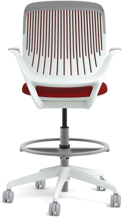 Steelcase White Base with Hard Floor Casters Cobi Stool, Scarlet