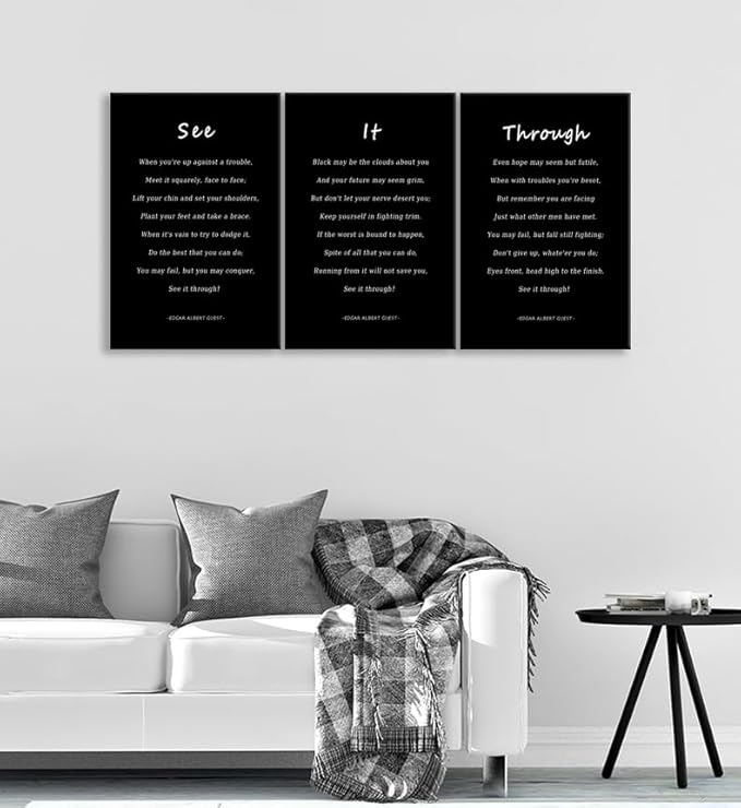 WYJDFART Inspirational Wall Art See It Through Poem Motivational Wall Decor Positive Quotes 3-Piece Canvas Prints Poster for Office Bedroom and Living Room Ready to Hang [48''Wx 24''H]