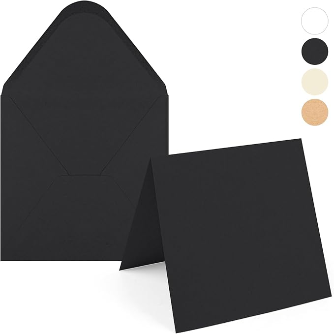 20 PK Black Cards with Envelopes 300GSM Plain Greeting Cards Black Square Envelopes Heavyweight Cardstock Paper for Invitations Card Making All Occasions