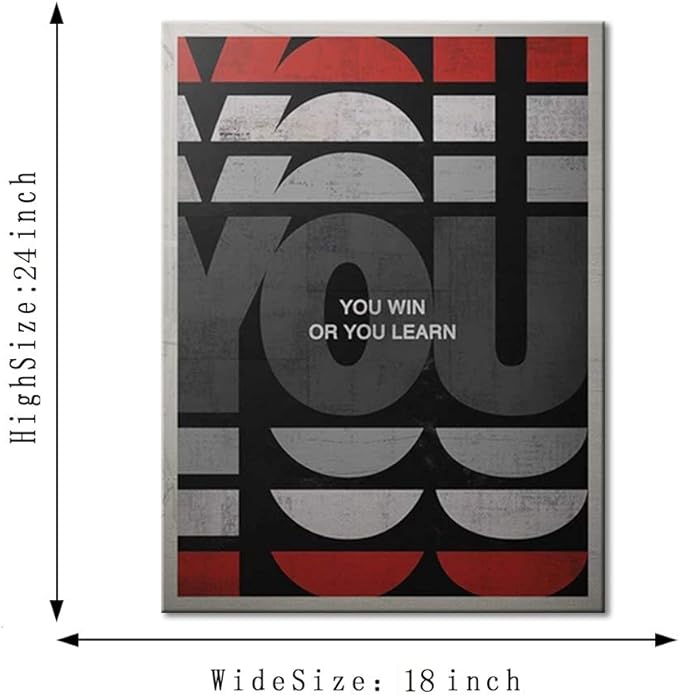 Yatsen Bridge Office Wall Art You Win or You Learn Inspirational Picture Motivational Quote Painting for Living Room 1 Panel Canvas Artwork Modern House Decorations Ready to Hang - 18x24 inches