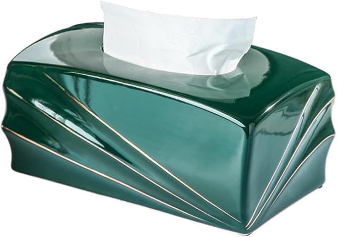 Stylish Tissue Box Ceramics Tissue Box Rectangle Facial Tissue Box and Facial Paper Organizer for Bathroom Vanity Desk Offices Bedroom Home Modern Tissue Box (Color : White) (Green)