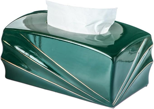 Stylish Tissue Box Ceramics Tissue Box Rectangle Facial Tissue Box and Facial Paper Organizer for Bathroom Vanity Desk Offices Bedroom Home Modern Tissue Box (Color : White) (Green)