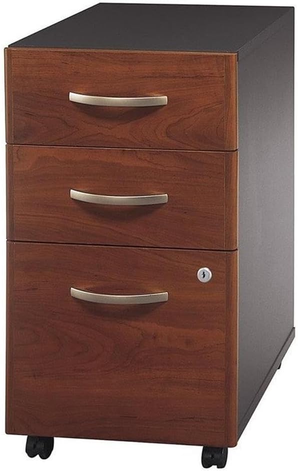 Scranton & Co 3-Drawer Mobile Pedestal Filing Cabinet, Hansen Cherry Finish, Locking Bottom Drawers, Ball-Bearing Slides, Fits Under Desk Shell, Office Storage Solution for Legal and Letter Files