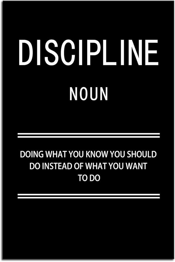Motivational Discipline Noun Wall Art Poster Inspirational Canvas Positive Wall Art Quotes Discipline Canvas Artwork Picture Print Framed for Home Office Living Room Gym Wall Decor[24''W X 36''H]