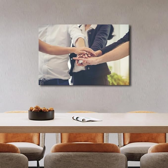 TUMOVO Wall Art For Office Business Partners Team meeting Successful Teamwork Hands Gesture Pictures 1 Panel Inspirational Wall Art Positive Modern Decor Poster Canvas Print (16" Wx24 H)