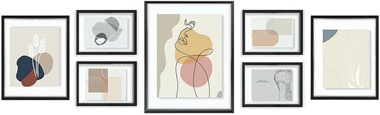 Golden State Art Black Floating Frame for One 14x11, Two 8x10, Four 5x7 Pictures, Clear Glass, Wall Decoration, 7 Pieces