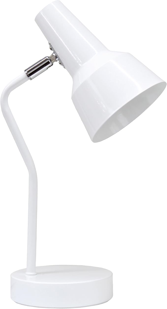 Simple Designs LD1078-WHT 15.2" Sleek Essentials Metal Cone Shade Desk Lamp with Adjustable Shade, for Office, Desk, Nightstand, Dorm, White