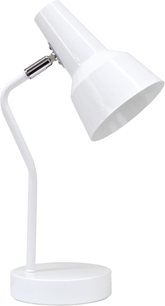 Simple Designs LD1078-WHT 15.2" Sleek Essentials Metal Cone Shade Desk Lamp with Adjustable Shade, for Office, Desk, Nightstand, Dorm, White
