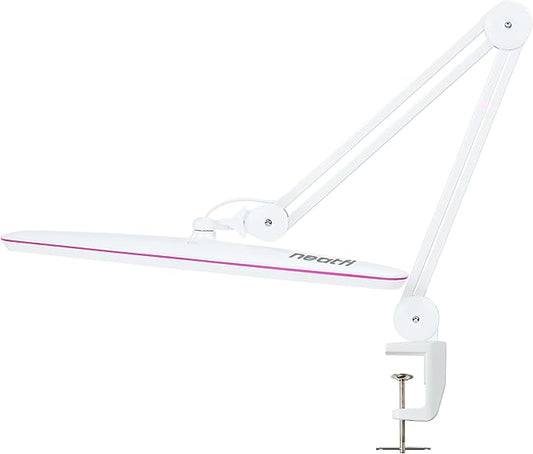 Neatfi XL 2,200 Lumens 24W LED Desk Lamp – 23” Wide Shade | Dimmable Eye-Caring Task Light | Adjustable Arm | Home Office, Study, Crafts & Nail Tech (White with Pink Ring, Non-CCT with Clamp)