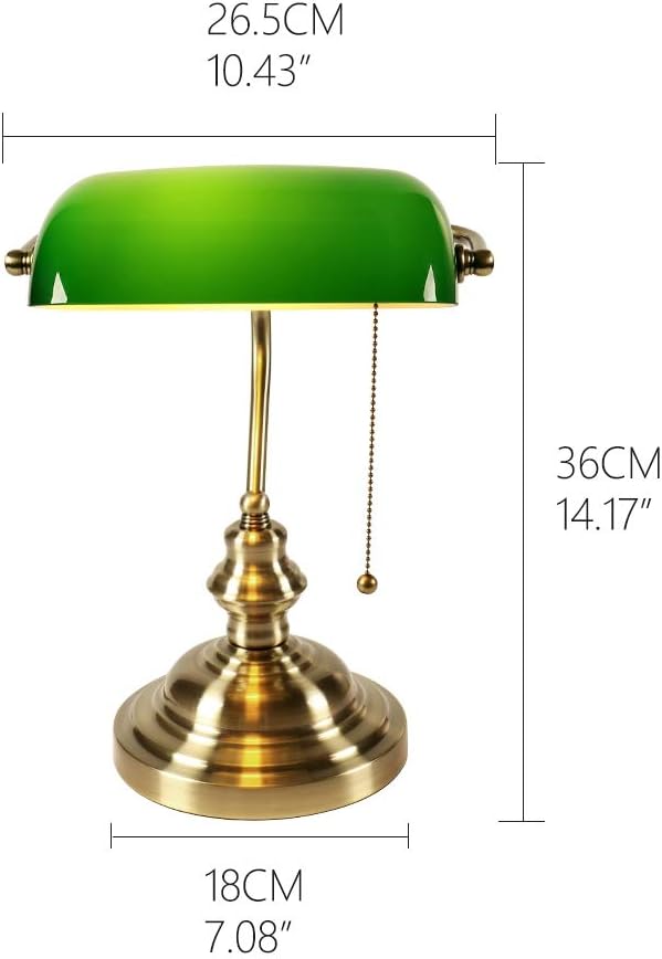 Newrays Glass Bankers Desk Lamp with Pull Chain Switch Plug in Fixture (Green)