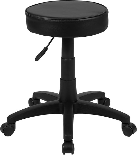 Flash Furniture Baker Black Adjustable Doctors Stool on Wheels with Ergonomic Molded Seat