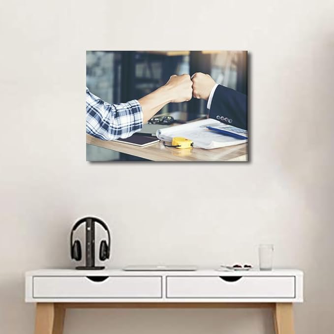 1 Panel Canvas Wall Art Fist Bump Colleagues Collaboration Teamwork Picture Modern Decor Poster Canvas Print Frame Ready To Hang (12"Wx18"H)