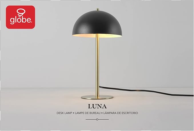 Globe Electric 52938 Luna 15" Desk Lamp, Matte Black, Matte Brass Accents, in-Line On/Off Rocker Switch