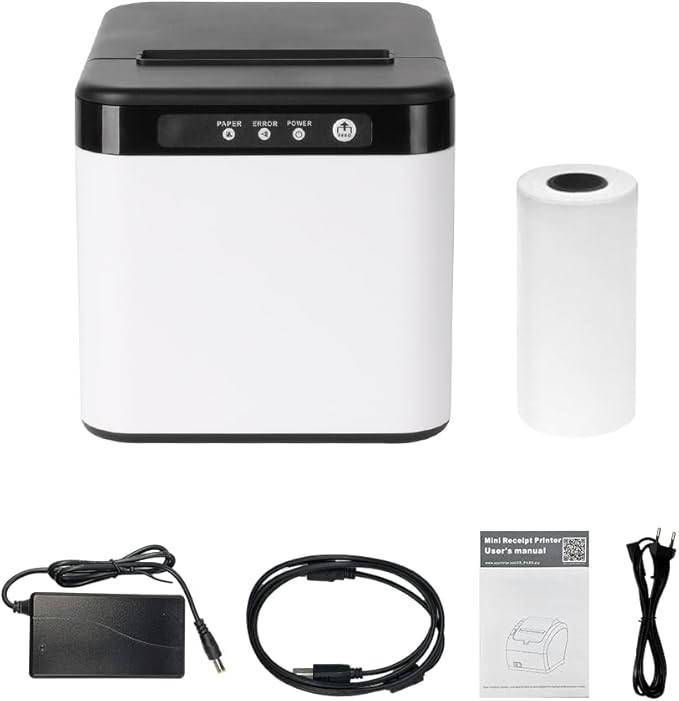 Bisofice 80mm Receipt Printer ESC/POS Thermal Printer Desktop Direct Print USB+LAN Connection High Efficiency with Auto Cutter Large Paper Bin for Shipping Business Restaurant Kitchen Supermarket