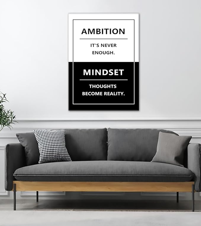 Inspirational Canvas Wall Art, Black White Motivational Wall Decor Ambition & Mindset Prints Inspiring Quote Poster Positive Picture Entrepreneur Artwork for Office Living Room Home, Framed 24"x36"