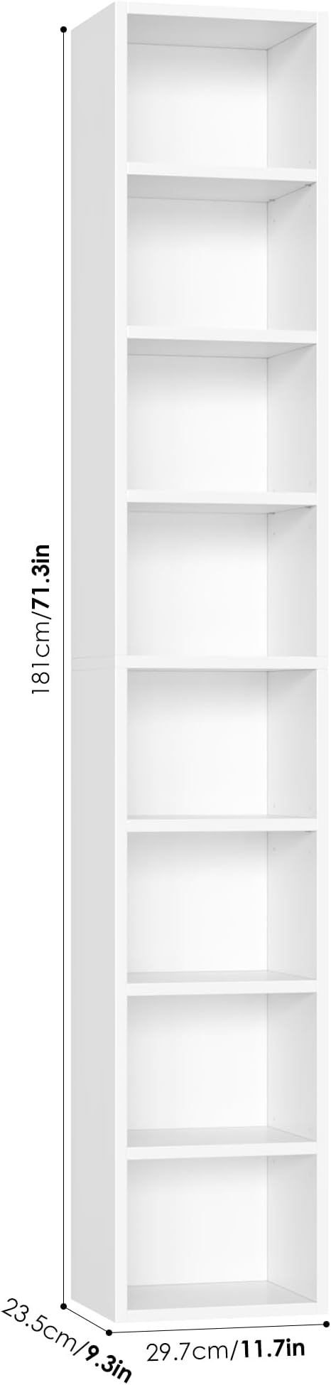 FOTOSOK 2 Pcs 71'' Tall Narrow Bookshelf, 8-Tier Media Tower Rack Set of 2, CD DVD Storage Cabinet with Adjustable Shelves, Tall Narrow Bookcase Skinny Display Bookshelf Slim Shelf, White