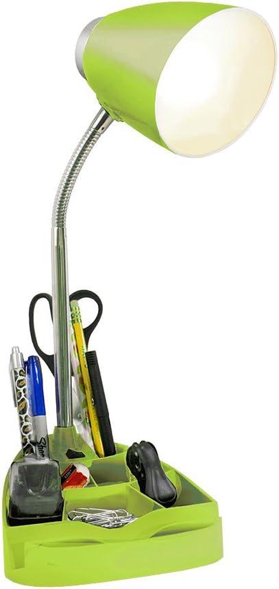 Simple Designs LD1002-GRN Gooseneck Organizer Desk Lamp with iPad Tablet Stand Book Holder, Green