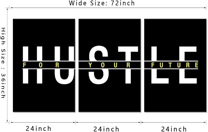 Set of 3 Large Wall Art for Office Decor Motivational Hustle Canvas Print Inspirational Quotes Wall Decor Black and White Inspiring Words Painting Modern Artwork Framed Poster for Home, 24" x 36" x 3
