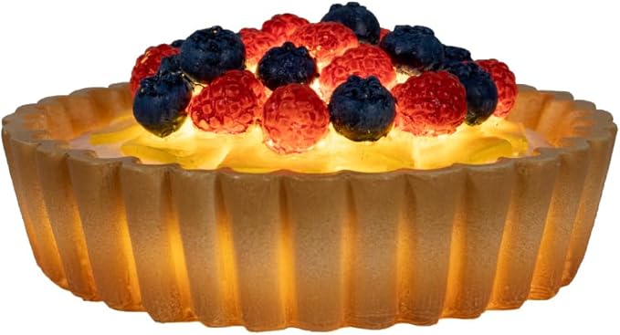 Fruits Tart Desk Light, Cute Resin College Lamp for Dorm Room or Kids Bedroom, Warm White LED Light, Battery Operated Decor for Girls & Home Office