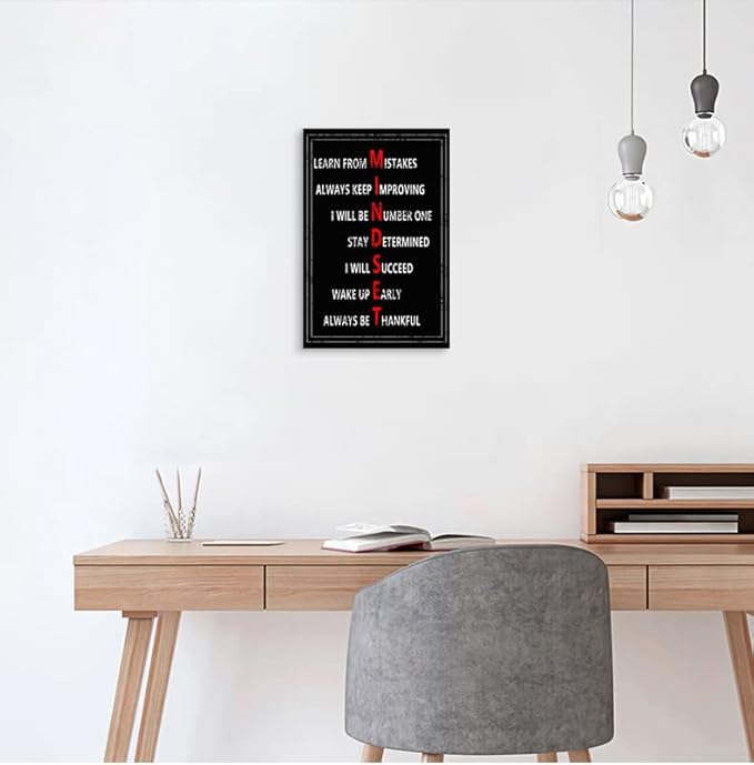 Motivational Wall Art Mindset Definition Inspirational Entrepreneur Quotes Mindset Poster Wall Decor Prints Painting Artwork Home Office Decor For Bedroom Living Room Framed[12''W X 18''H]