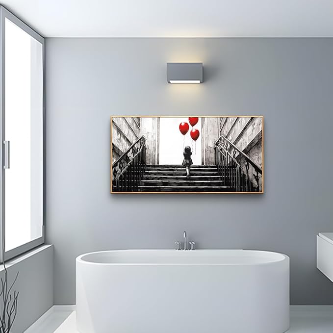 MHARTK66 Wood Framed Canvas Wall Art For Bedroom Wall Decor For Living Room Office Decoration Banksy Black And White Abstract Wall Painting Kid Graffiti Street Pictures Artwork Girl's Room Home Decor
