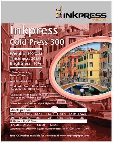 Inkpress Cold Press 300 17x22" Photo Paper, 20 Mil, 20 Sheets