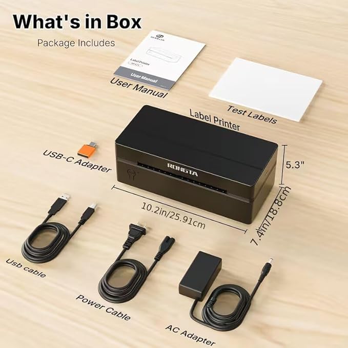 Portable Wireless Thermal Printer – Bluetooth & USB Label Maker Compatible with Android, iPhone & Windows, Monochrome Receipt & Label Printer for Home Office & Small Business