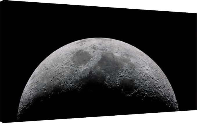 Canvas Wall Art for Living Room Bedroom Waxing moon a night sky stars Amazing view the tiny moon surface Big Large Wall Art Decor Framed Painting Wall Pictures Prints Artwork Office