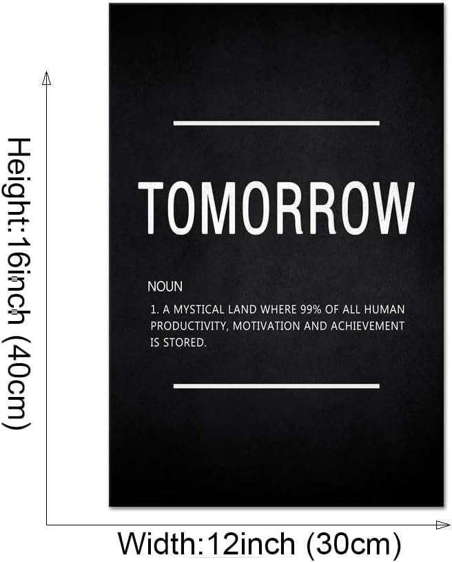 Inspirational Canvas Wall Art Success Motivational Painting Tomorrow Noun Hustle Pictures Inspiring Entrepreneur Quote Posters Prints Artwork Decor for Home Office Framed Ready to Hang (12”Wx16”H)