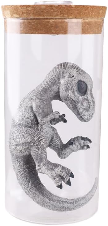 Dinosaur Specimen Jar Night Light, Realistic Raptor Figurine in Glass Bottle, LED Decor for Home/Desk (Tyrannosaurus rex)