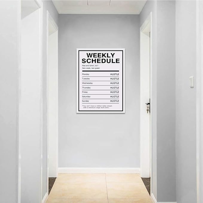 Weekly Schedule Inspirational Wall Art Motivational Entrepreneur Quote Painting Prints on Canvas Success Inspiring Hustle Posters Rise Grind Pictures Artwork Home Office Decor Framed (18”Wx24”H)
