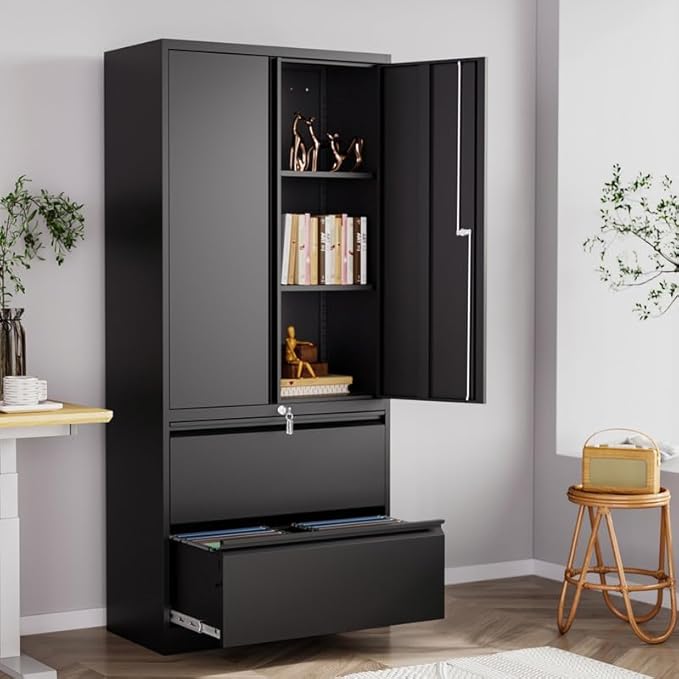 Metal File Cabinets, Lateral Filing Cabinet with 2 Drawers, 71" H File Caninet for Home Office, Office Storage Caninets with Adjustable Shelves for Letter/Legal / A4 - Assembly Required