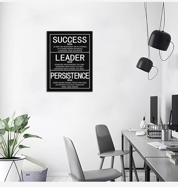 WYJZDZQ8 Inspirational Canvas Wall Art Success Noun Leader Noun Persistence Noun Painting Poster Motivational Entrepreneur Quotes Proverbs Print Artwork Office Wall Decoration Frame [18" W x 24" H]