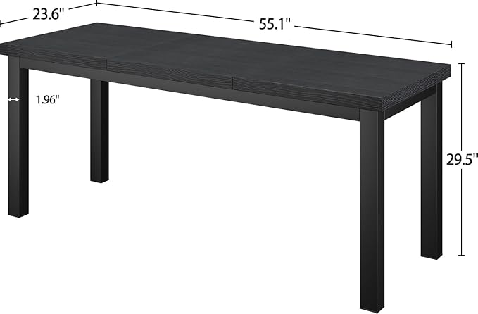 55 Inch Computer Desk, Modern Table with Thick Tabletop, Small Gaming Desk with Adjustable Feet, Study Writing Table for Home Office Work, Black