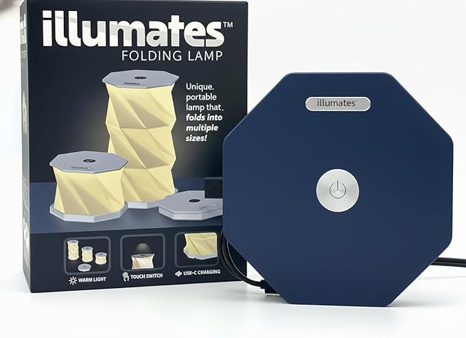 Origami Expanding Foldable LED Desk Lamp – USB Rechargeable & Portable - Dimmable Touch Control Light with Adjustable Height up to 5 1/2 for Office, Travel, Bedside - Sleek & Modern Design (Navy)